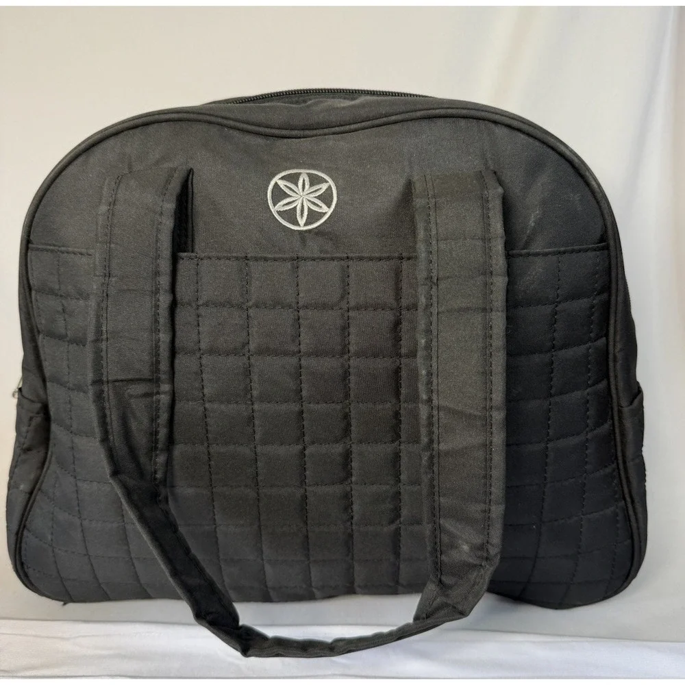 Gaiam Yoga Gym Bag Black Quilted With Water Bottle Pocket & Mat Holder 15x12x7in